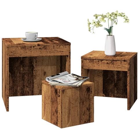 Tavolini Impilabili 3 Pz Legno Antico In Legno Multistrato - Foto 1