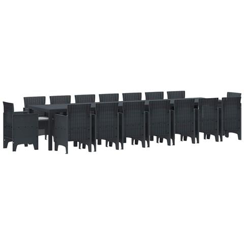 Set pranzo giardino  17 pezzi con cuscini Antracite Polirattan, Tavolo giardino  Antracite 250x100x73 cm Polirattan, Tavolo giardino  Antracite 150x100x73 cm Polirattan, Sedie giardino  con cuscini 4 pz Antracite Polirattan - Foto 1