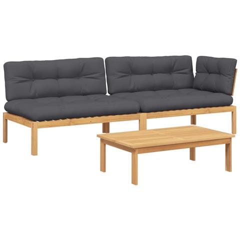 Set Divano Pallet Giardino 3pz con Cuscini Massello Acacia - Foto 1