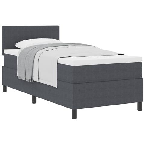 Letto con Box Spring e Materasso Grigio Scuro 90x200 cm Tessuto di Velluto - Foto 1