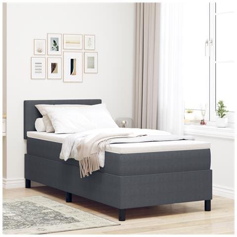 Letto con Box Spring e Materasso Grigio Scuro 90x200 cm Tessuto di Velluto - Foto 2