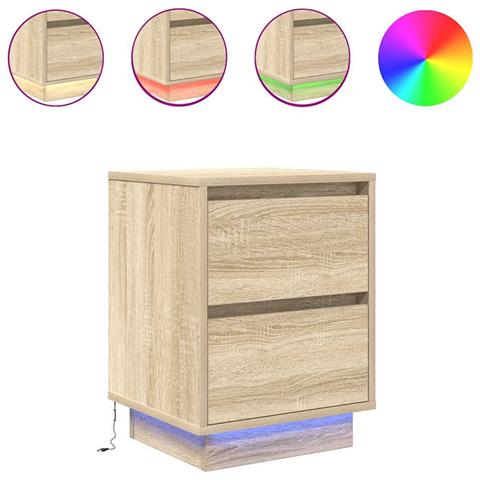 Comodino con Luci LED Rovere Sonoma 38x34x50 cm - Foto 1