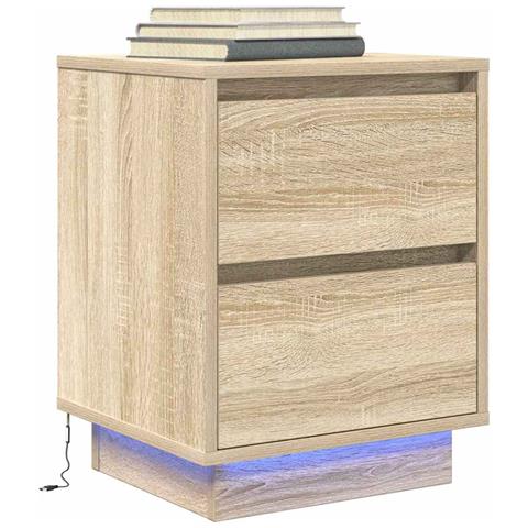 Comodino con Luci LED Rovere Sonoma 38x34x50 cm - Foto 2
