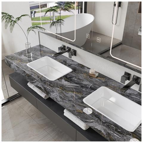 Pellicola Adesiva Carta Da Parati Per Mobili In Pvc Nero Oro Marmo 30x200 Cm - Foto 2