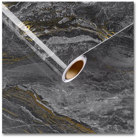 Pellicola Adesiva Carta Da Parati Per Mobili In Pvc Nero Oro Marmo 30x200 Cm - Foto 1