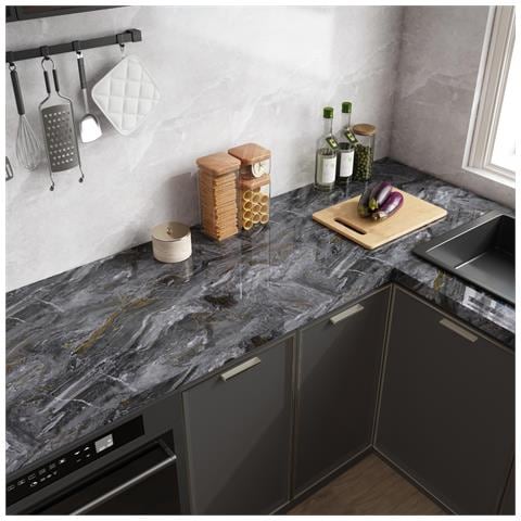 Pellicola Adesiva Carta Da Parati Per Mobili In Pvc Nero Oro Marmo 30x200 Cm - Foto 5