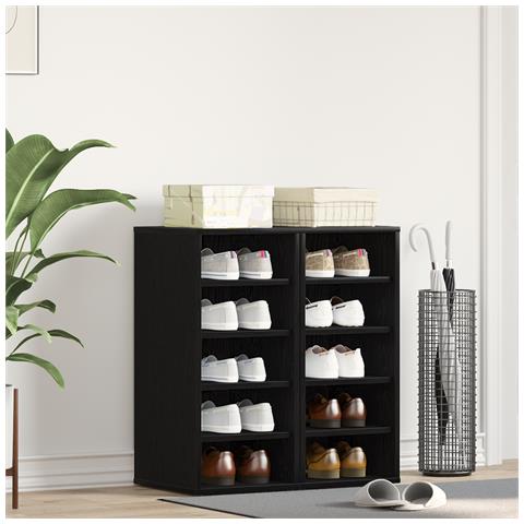 Armadio per scarpe  2 pz Nero Rovere 32x35x70 cm in legno ingegnerizzato - Foto 2