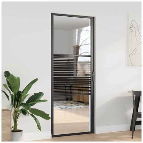 Porta Interna Nero 83 x 201.5 cm Vetro temperato, Alluminio - Foto 2