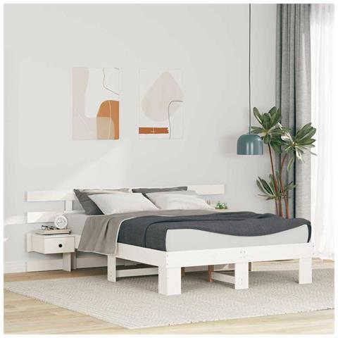 Struttura del letto con cassetto Bianco Legno massello - Foto 2