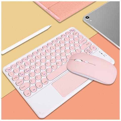 Tastiera Bluetooth Con Tasti Rotondi E Touchpad + Combo Mouse Bluetooth, Compatibile Con Ipad, Android E Altro Pink - Foto 4