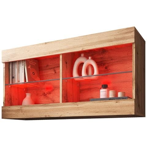 Komodee Tivoli Horizontal 100 Vetrina Sospesa, Rovere Wotan/rovere Wotan, Illuminazione Led Multicolore Rgb, Larghezza 100 Cm X Altezza 50 Cm X Profondità 29 Cm, Per Soggiorno, Sala Da Pranzo - Foto 3