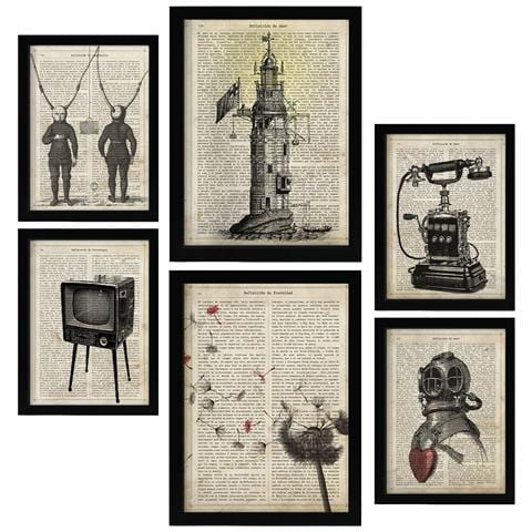 Set Di 6 Stampe Poster Di Carta D'epoca Con Enciclopedia Sulle Invenzioni Rivoluzionarie Del Secolo Scorso A3 & A4 Senza Cornice - Foto 1