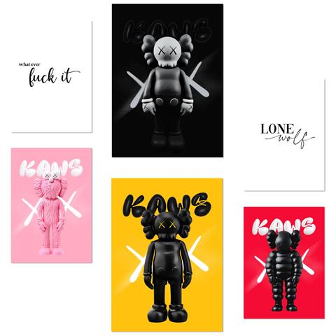 Set Di 6 Stampe Iconici Kaws Colorati Con Illustrazioni Di Design Per Decorare Le Pareti Della Tua Casa. Negozio E Magazzino. A3 & A4 Senza Cornice - Foto 1