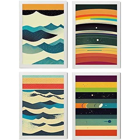 Set Di 4 Stampe Mare Posters In Arte Astratta Illustrazioni E Manifesti Di Galassie Artistiche Moderne E A Colori Per L'interior Cornice Bianca A4 - Foto 1