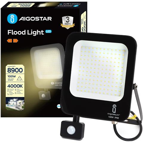 Faro Faretto Led 100w Con Sensore Di Movimento 4000k Ip65 Luce Naturale - Foto 1