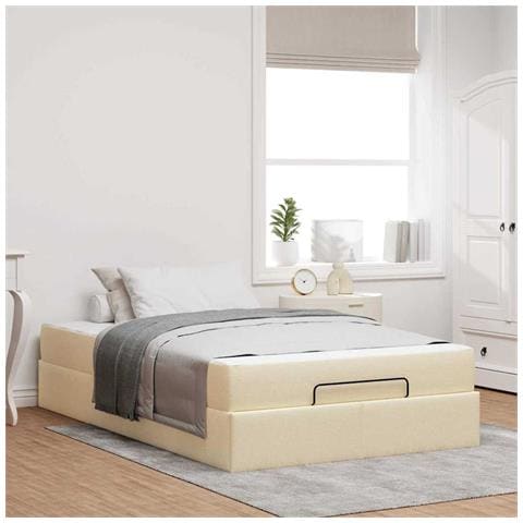 Struttura del letto con materasso Crema 120 x 200 cm Tessuto - Foto 2