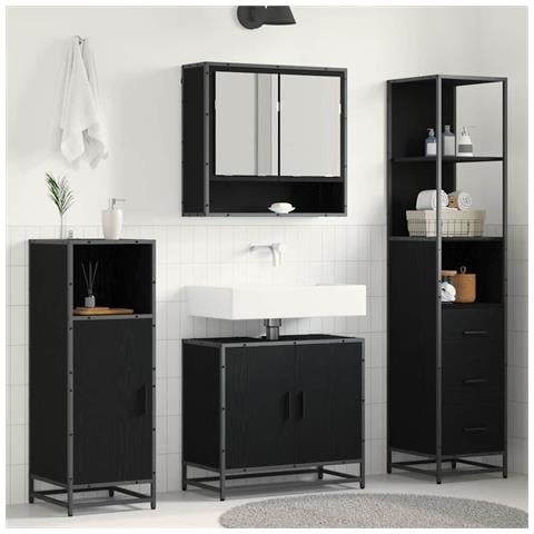 Set di mobili per il bagno 3 pcs Rovere Nero Legno multistrato - Foto 2