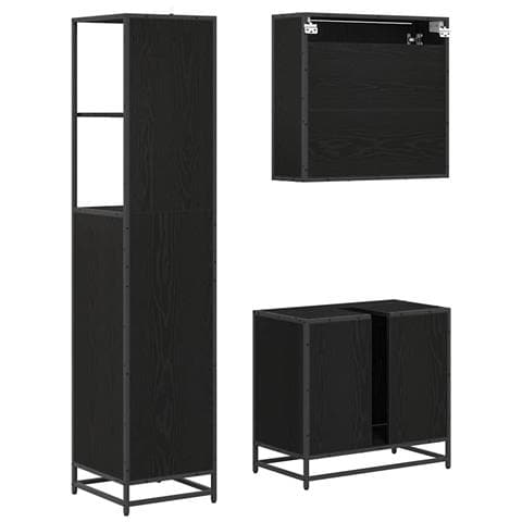 Set di mobili per il bagno 3 pcs Rovere Nero Legno multistrato - Foto 9