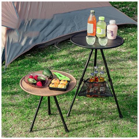 Tavolo Rotondo Portatile Ultraleggero In Lega Di Alluminio - Ideale Per Campeggio E Picnic Wood Color - Foto 5