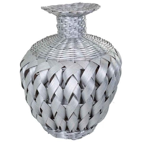 Vaso In Bambù Laccato Argento 15x26x36h - Foto 1