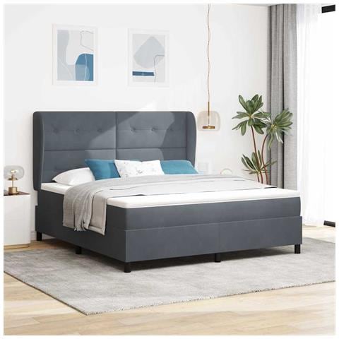 Letto a molle con testiera Grigio scuro 200 x 180 cm Poliestere - Foto 2