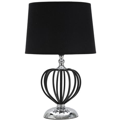 Lampada Da Tavolo Darky Silver Piccola In Ferro Nero E Argento Con Paralume In Tessuto - Foto 1