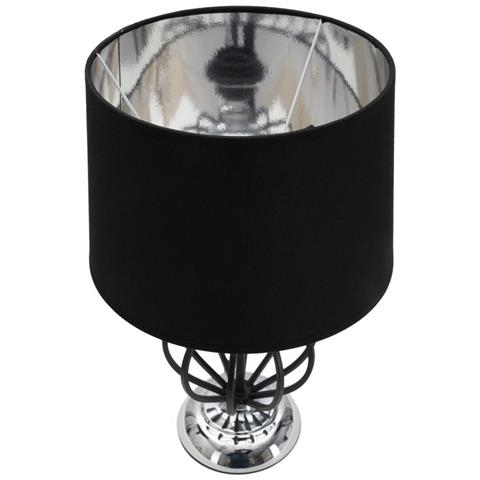 Lampada Da Tavolo Darky Silver Piccola In Ferro Nero E Argento Con Paralume In Tessuto - Foto 2