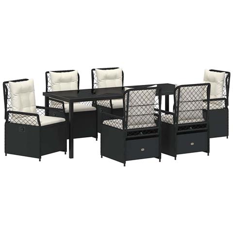 Set da Pranzo per Giardino 7 pcs Nero polyrattan - Foto 1