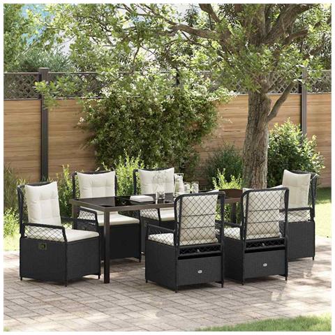 Set da Pranzo per Giardino 7 pcs Nero polyrattan - Foto 2