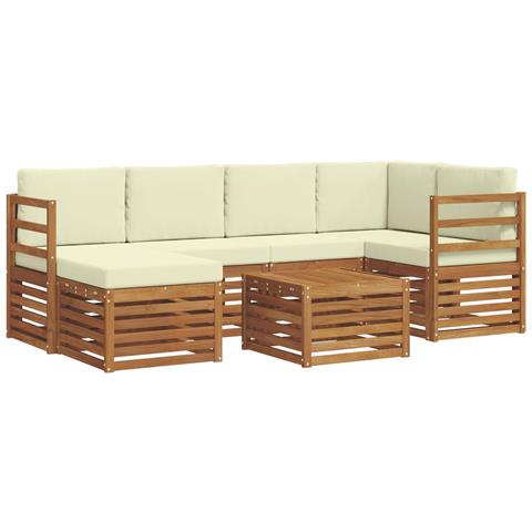 Set divani 7 pcs Naturale e Crema Legno di Acacia Massello - Foto 1