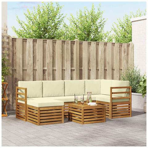 Set divani 7 pcs Naturale e Crema Legno di Acacia Massello - Foto 2