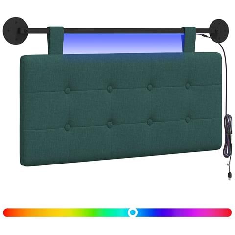 Testiera sospesa Con luce LED Verde Scuro Tessuto - Foto 1