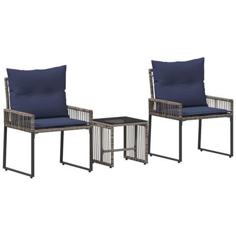 Set di Mobili da Esterno 7 pcs Grigio e Blu Navy polyrattan - Foto 1