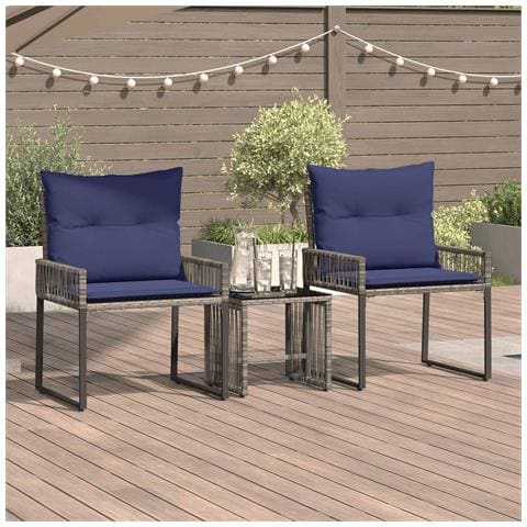 Set di Mobili da Esterno 7 pcs Grigio e Blu Navy polyrattan - Foto 2