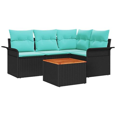 Set Divano da Giardino con cuscino 5 pcs Nero polyrattan - Foto 1