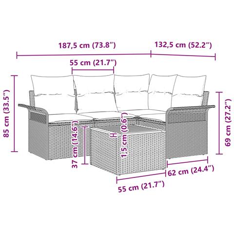 Set Divano da Giardino con cuscino 5 pcs Nero polyrattan - Foto 9