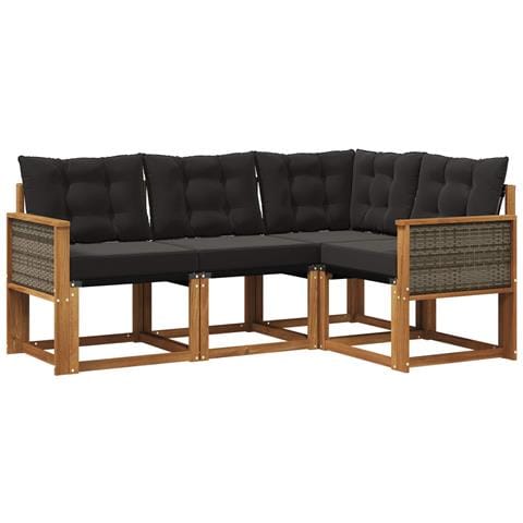 Set di divani da esterno con cuscino 4 pcs Naturale e Nero - Foto 1