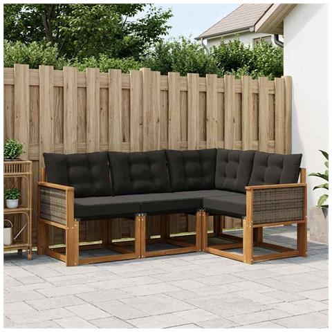 Set di divani da esterno con cuscino 4 pcs Naturale e Nero - Foto 2
