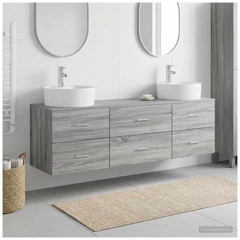 Set di Armadi da Bagno 3 pz Sonoma grigio 62,5 x 44,5 x 50 cm - Foto 2