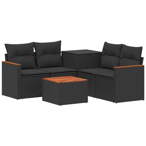 Set di divani 6 pz Nero Rattan sintetico e Acciaio - Foto 1