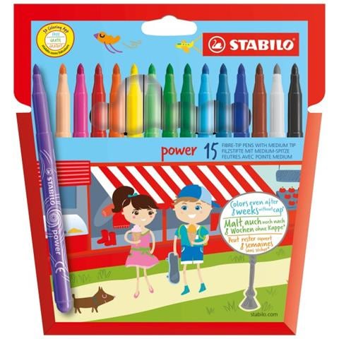 power - Pennarello - Punta Media - Astuccio da 15 - Colori Assortiti - Foto 2