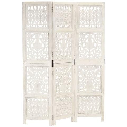 Divisorio 3 Pannelli Intagliato Bianco 120x165cm Mango Massello - Foto 1