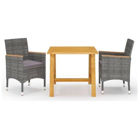 Set Mobili Da Pranzo Per Giardino 3 Pz Grigio - Foto 1
