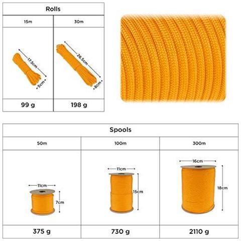 Paracord 550 Del Cavo Dei Paracadute Di Tipo Iii Mil-spec 7 Fili Di Sopravvivenza (colore Giallo Arancione 15 M)  - Foto 2