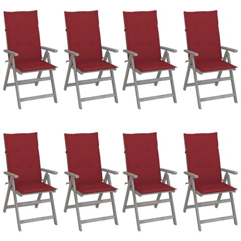 Sedie Giardino Reclinabili 8pz Cuscini Massello Acacia Grigio - Foto 1