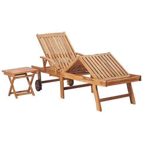 Lettino Prendisole con Tavolo e Cuscino in Massello di Teak - Foto 8