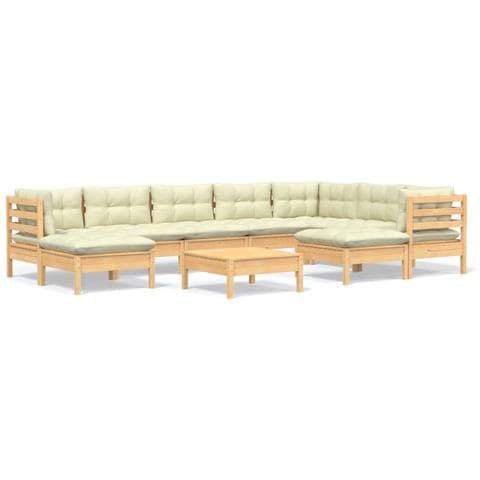 Set Divani Da Giardino 10 Pz Con Cuscini Crema Massello Di Pino - Foto 1