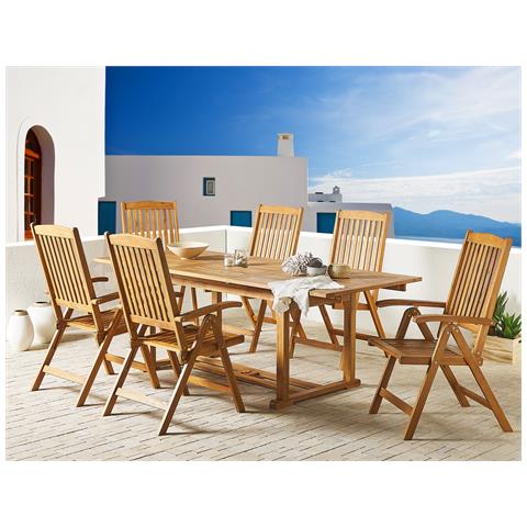 Set Di 6 Sedie E Tavolo Da Giardino In Legno Di Acacia Java - Foto 1