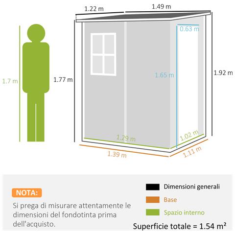 Casetta Da Giardino Con Finestra E Doppia Porta, In Alluminio E Pp, 122x149x192 Cm, Grigio - Foto 2