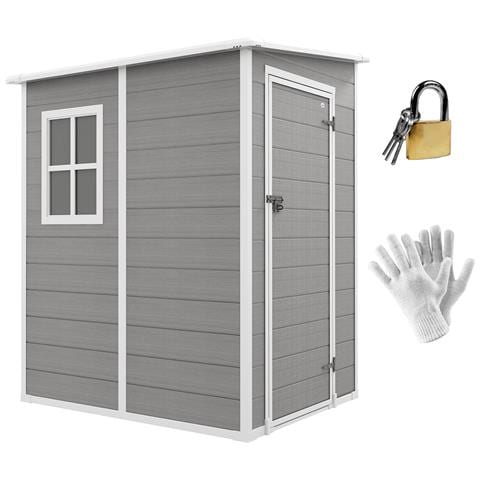 Casetta Da Giardino Con Finestra E Doppia Porta, In Alluminio E Pp, 122x149x192 Cm, Grigio - Foto 1